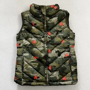 Gap Kids Desert Camo Heart Puffer Vest Quilted Green Camouflage Print Girl S 6-7